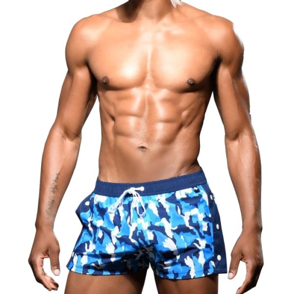 Photo2: [Andrew Christian] Blue Camo Snap Swim Shorts