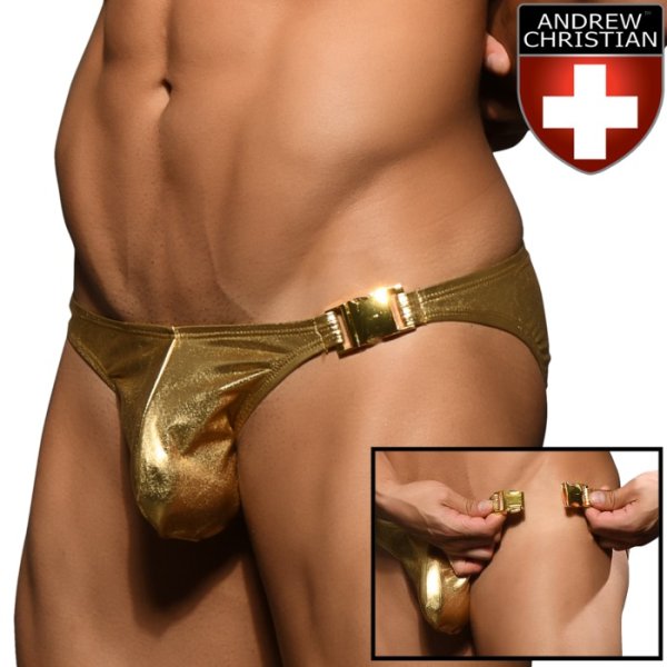 Photo1: [Andrew Christian] UNLEASHED Golden Buckle Bikini w/ ALMOST NAKED