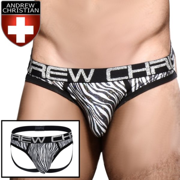 Photo1: [Andrew Christian] Metallic Zebra Brief Jock w/ Almost Naked