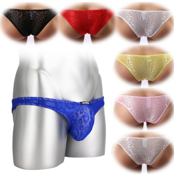 Photo1: Men's Bikini Mesh Lace See Through Bikini