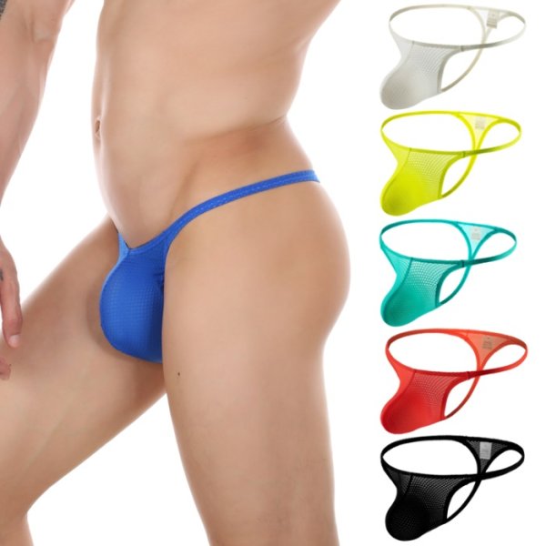 Photo1: Men's Thong Waffle Cloth Thong G-String