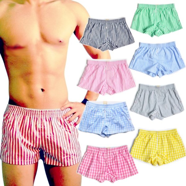 Photo1: D.M. Men's Check/Stripe Trunks Underwear