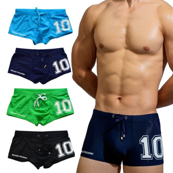 Photo1: [D.M.] Numbering Boxer Trunks Swimwear