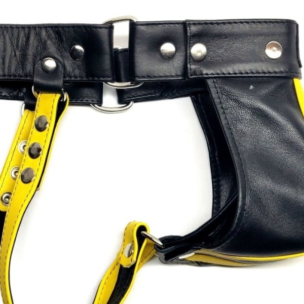 Photo8: [FS Man] Genuine Leather Men's Jockstrap Yellow Classic