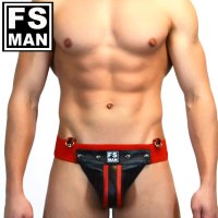 [FS Man] Genuine Leather Men's Jockstrap Elastic Band Red