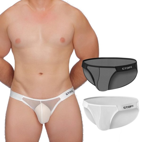 Photo1: [GTOPX] Men's Partial Mesh Fabric See- through Bikini