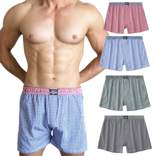 Photo1: Men's Multi-function Soft Fabric Check Pattern Trunks Underwear