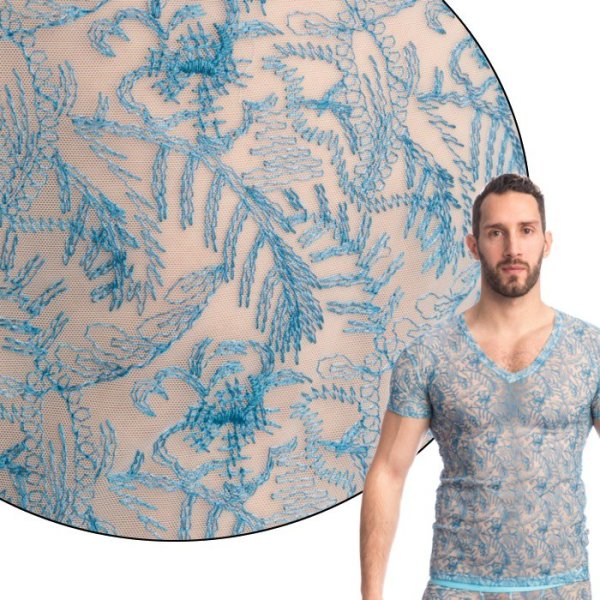 Photo5: [L'Homme Invisible] Men's Lace T Shirt Icy Tropics