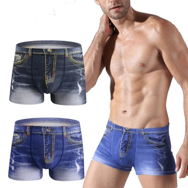 Photo1: Men's Demin Printing Boxer Brief