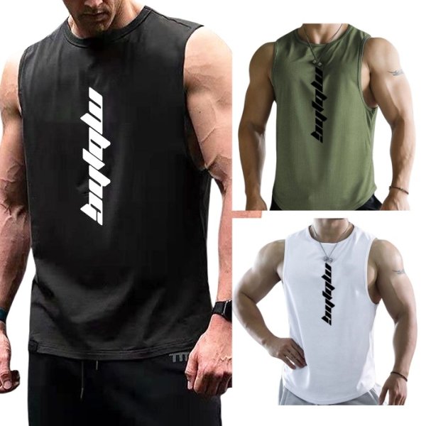 Photo1: Men's Tanktop Workout Sports wear Sleevless shirt