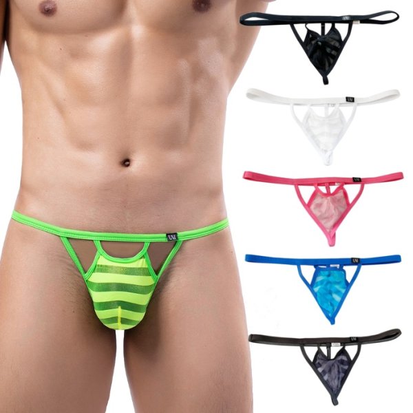 Photo1: U.M. Men's Stripe Ultra Tiny Thong G-String