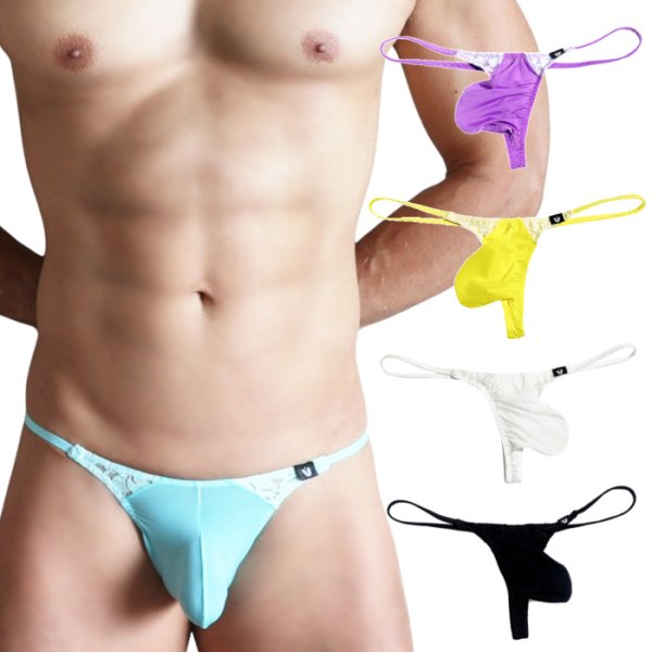 Photo1: Men's 3D Pouch Partial Lace Ultra Tiny Thong