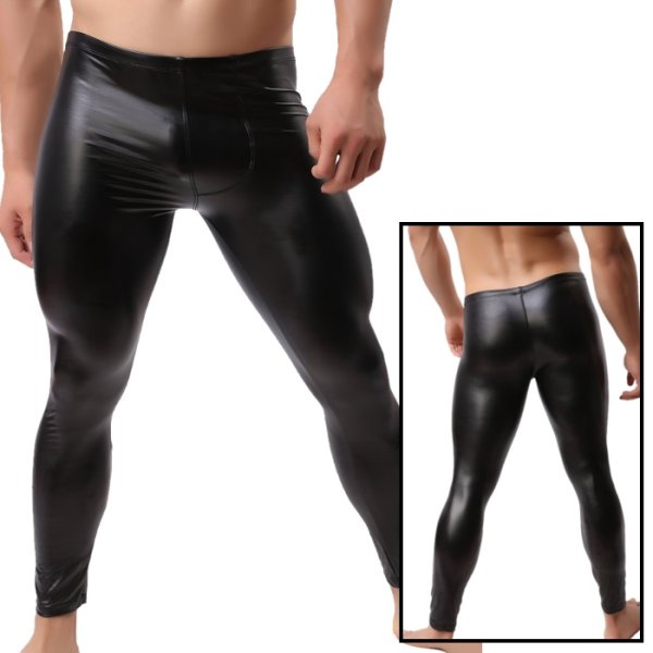 Photo1: Men's Faux Leather Pants