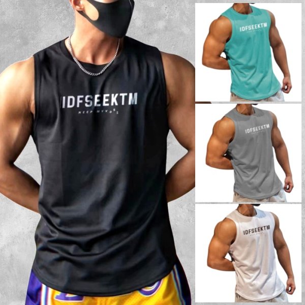 Photo1: Men's Tanktop Workout Sports wear Sleevless shirt