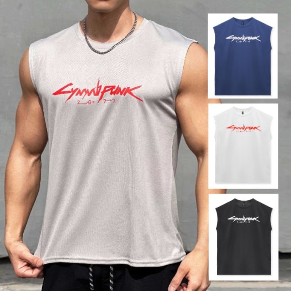 Photo1: Men's Tanktop Workout Sports wear Sleevless shirt