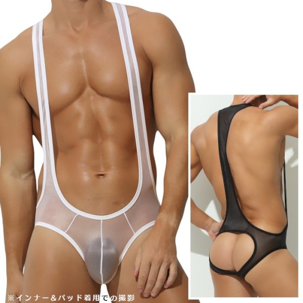 Photo1: Men's Mesh See-through Fabric O-back Singlet (1)